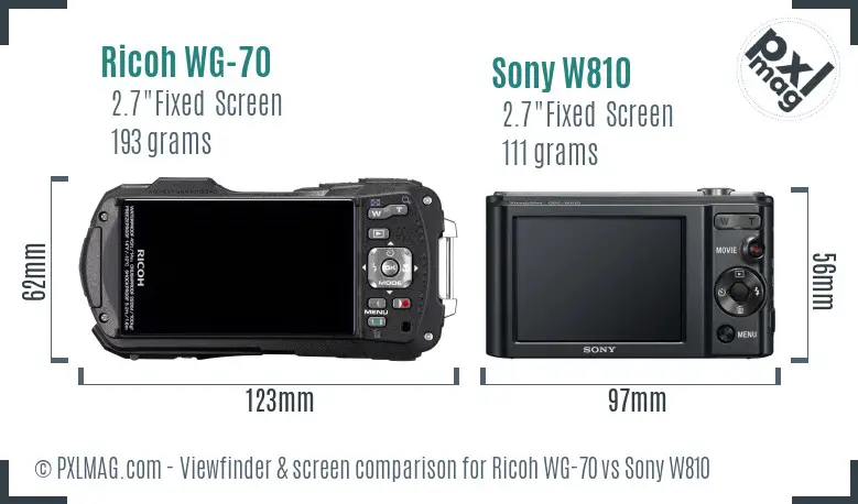 Ricoh WG-70 vs Sony W810 Screen and Viewfinder comparison