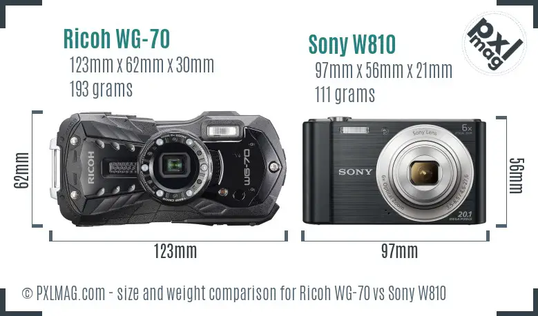 Ricoh WG-70 vs Sony W810 size comparison
