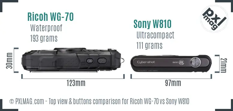 Ricoh WG-70 vs Sony W810 top view buttons comparison