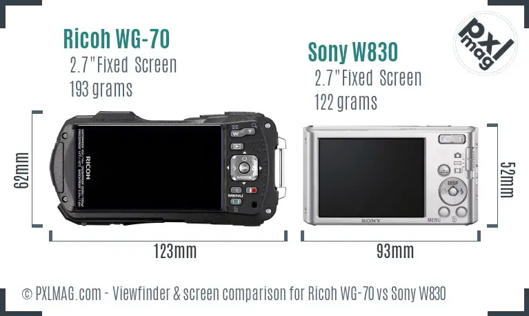 Ricoh WG-70 vs Sony W830 Screen and Viewfinder comparison Ricoh WG-70 vs Sony W830 Screen and Viewfinder comparison