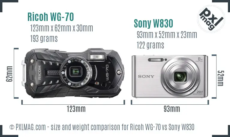 Ricoh WG-70 vs Sony W830 size comparison Ricoh WG-70 vs Sony W830 size comparison