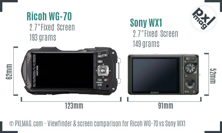 Ricoh WG-70 vs Sony WX1 Screen and Viewfinder comparison