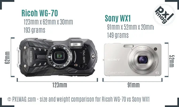 Ricoh WG-70 vs Sony WX1 size comparison