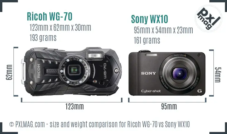 Ricoh WG-70 vs Sony WX10 size comparison