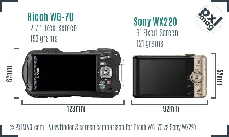 Ricoh WG-70 vs Sony WX220 Screen and Viewfinder comparison