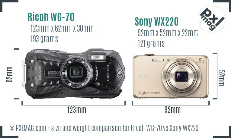 Ricoh WG-70 vs Sony WX220 size comparison