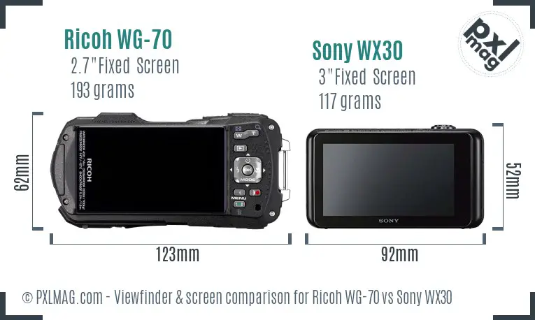 Ricoh WG-70 vs Sony WX30 Screen and Viewfinder comparison