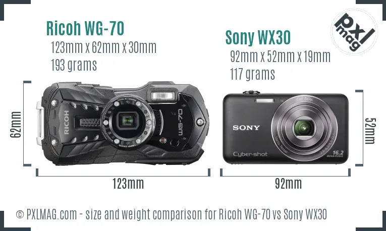 Ricoh WG-70 vs Sony WX30 size comparison