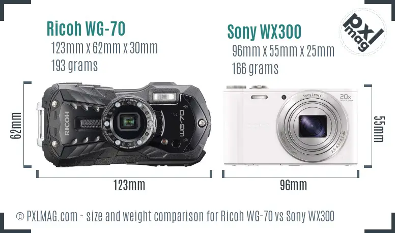 Ricoh WG-70 vs Sony WX300 size comparison