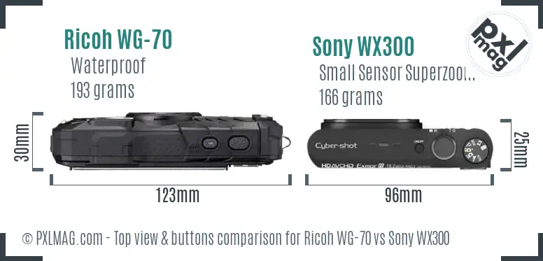 Ricoh WG-70 vs Sony WX300 top view buttons comparison