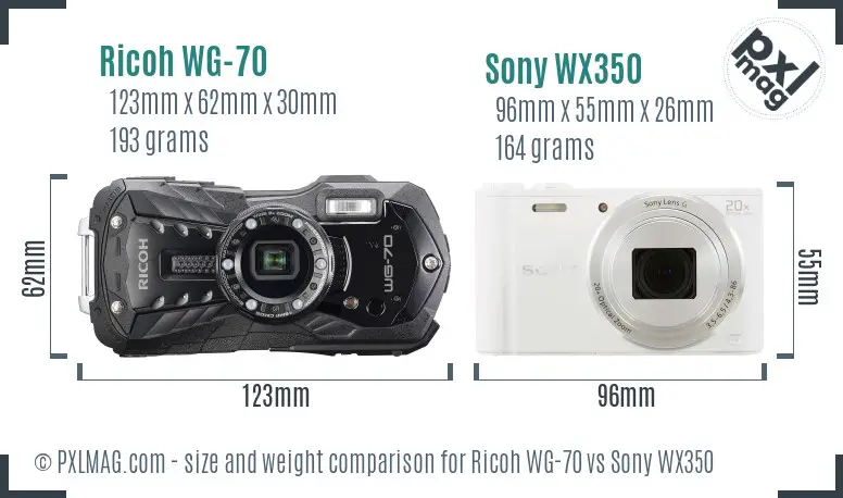 Ricoh WG-70 vs Sony WX350 size comparison