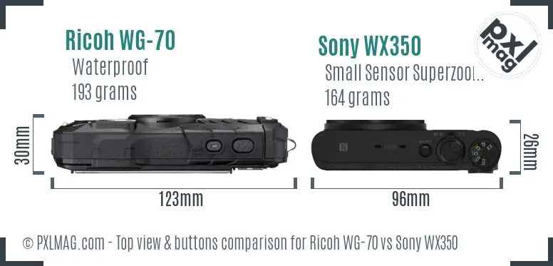 Ricoh WG-70 vs Sony WX350 top view buttons comparison