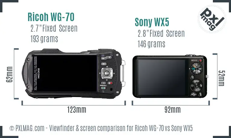 Ricoh WG-70 vs Sony WX5 Screen and Viewfinder comparison