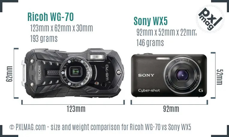 Ricoh WG-70 vs Sony WX5 size comparison