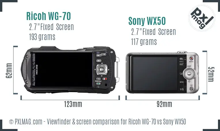 Ricoh WG-70 vs Sony WX50 Screen and Viewfinder comparison