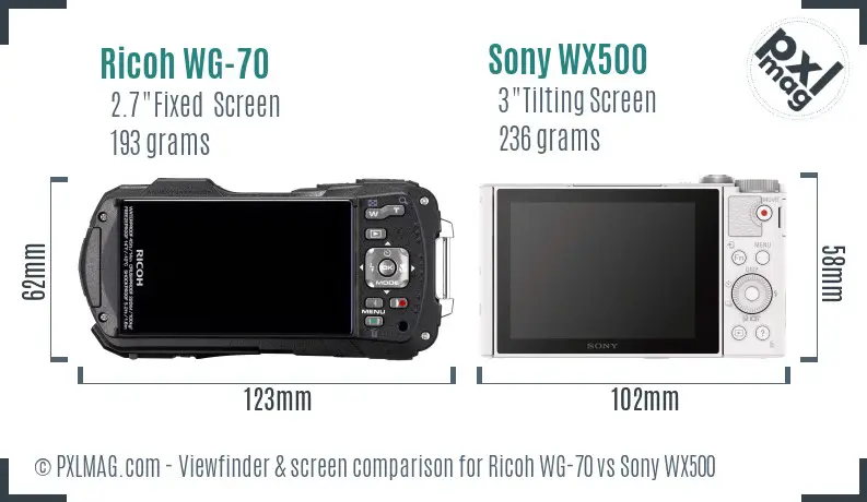 Ricoh WG-70 vs Sony WX500 Screen and Viewfinder comparison