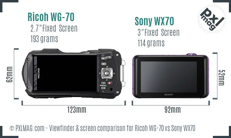 Ricoh WG-70 vs Sony WX70 Screen and Viewfinder comparison