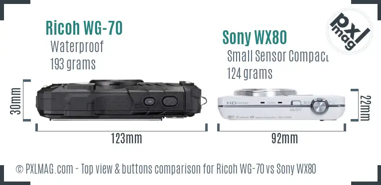 Ricoh WG-70 vs Sony WX80 top view buttons comparison