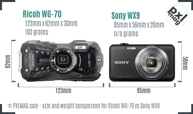 Ricoh WG-70 vs Sony WX9 size comparison