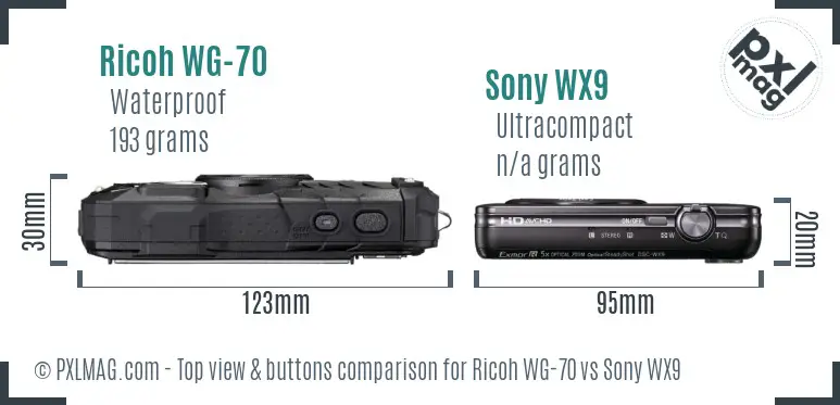 Ricoh WG-70 vs Sony WX9 top view buttons comparison