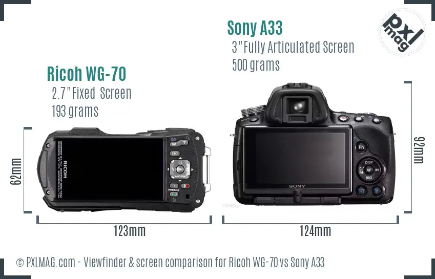 Ricoh WG-70 vs Sony A33 Screen and Viewfinder comparison