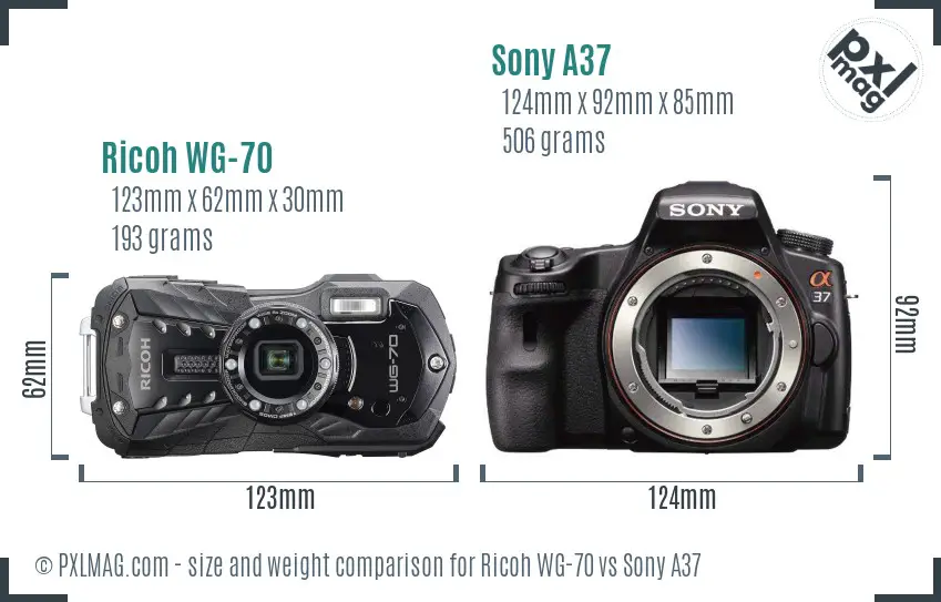 Ricoh WG-70 vs Sony A37 size comparison