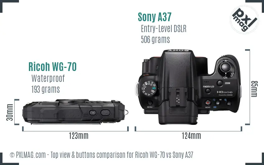 Ricoh WG-70 vs Sony A37 top view buttons comparison