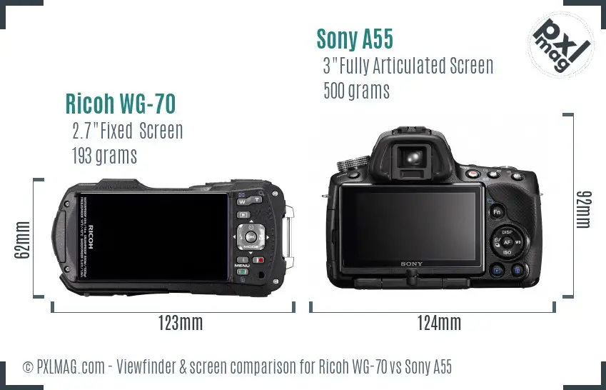Ricoh WG-70 vs Sony A55 Screen and Viewfinder comparison