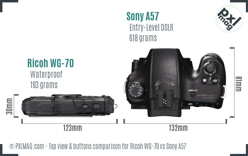 Ricoh WG-70 vs Sony A57 top view buttons comparison