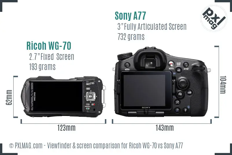 Ricoh WG-70 vs Sony A77 Screen and Viewfinder comparison