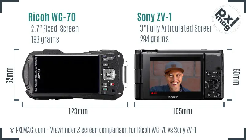 Ricoh WG-70 vs Sony ZV-1 Screen and Viewfinder comparison