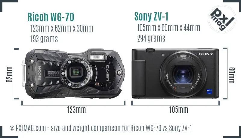 Ricoh WG-70 vs Sony ZV-1 size comparison