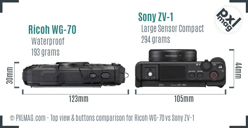 Ricoh WG-70 vs Sony ZV-1 top view buttons comparison