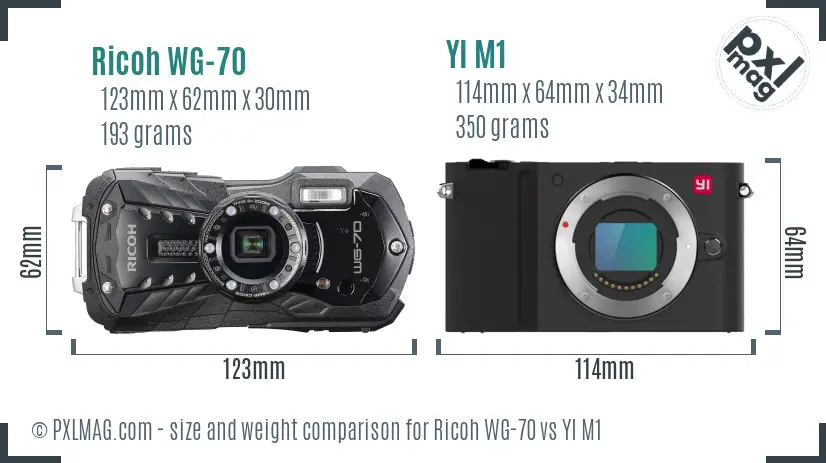 Ricoh WG-70 vs YI M1 size comparison