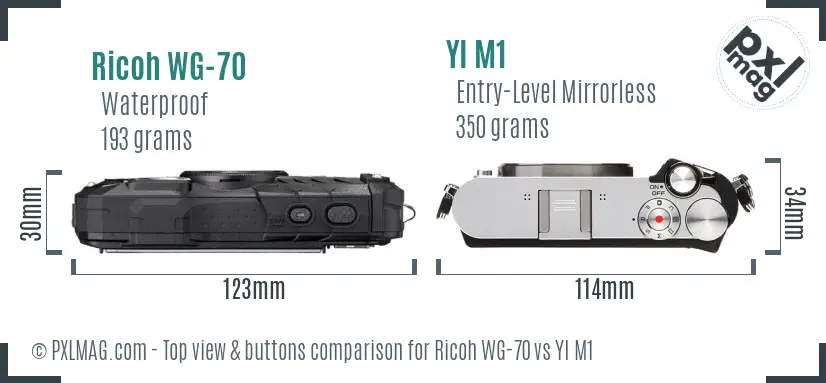 Ricoh WG-70 vs YI M1 top view buttons comparison