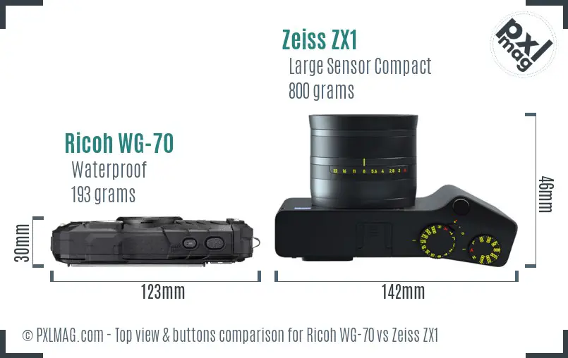 Ricoh WG-70 vs Zeiss ZX1 top view buttons comparison