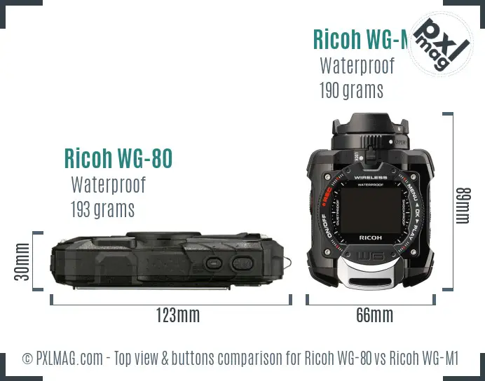 Ricoh WG-80 vs Ricoh WG-M1 top view buttons comparison