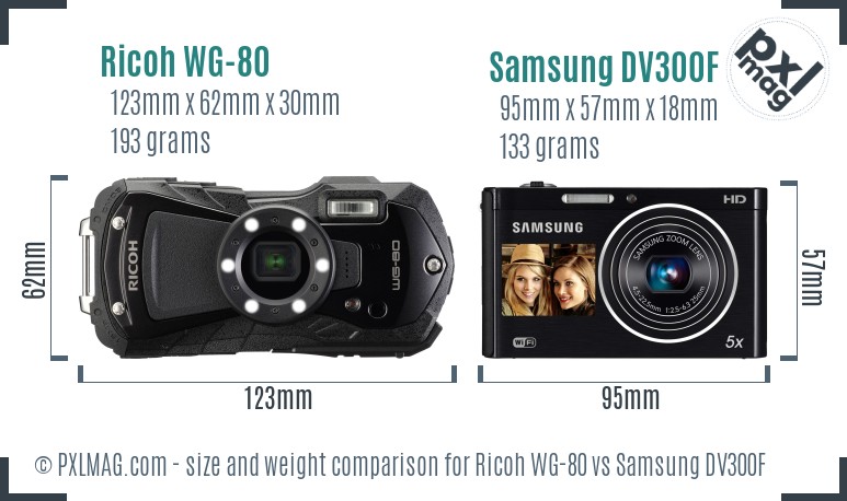 Ricoh WG-80 vs Samsung DV300F size comparison