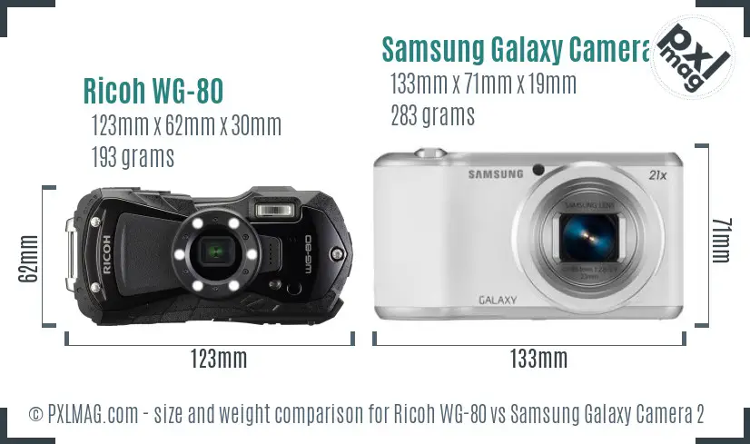 Ricoh WG-80 vs Samsung Galaxy Camera 2 size comparison