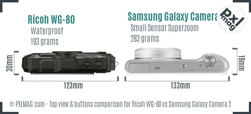 Ricoh WG-80 vs Samsung Galaxy Camera 2 top view buttons comparison