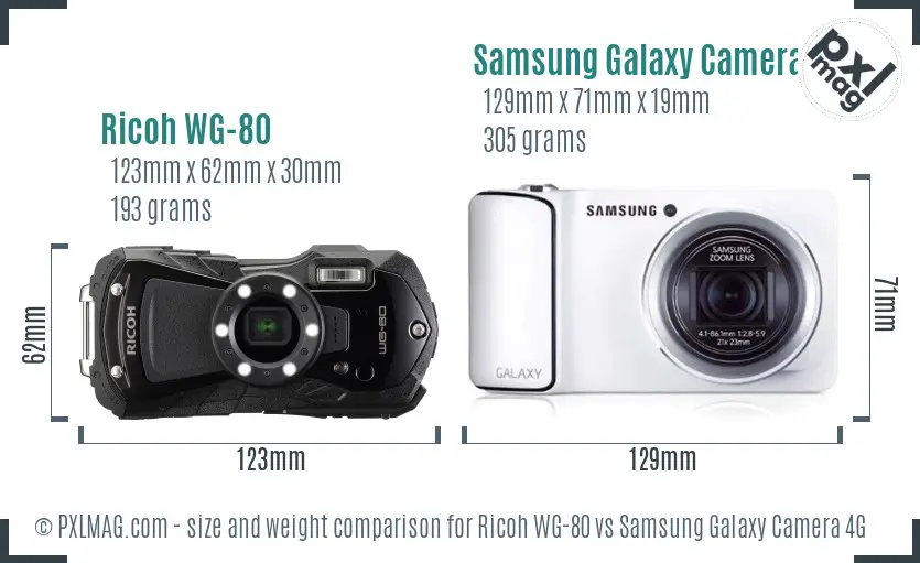 Ricoh WG-80 vs Samsung Galaxy Camera 4G size comparison