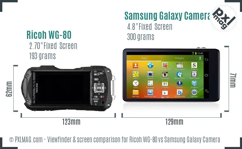 Ricoh WG-80 vs Samsung Galaxy Camera Screen and Viewfinder comparison