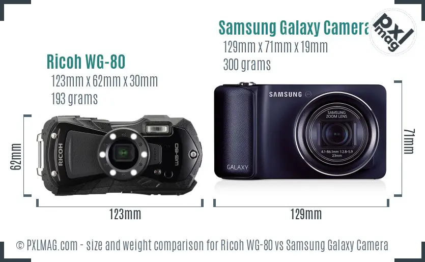 Ricoh WG-80 vs Samsung Galaxy Camera size comparison