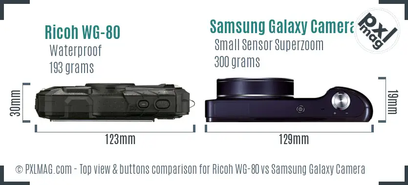 Ricoh WG-80 vs Samsung Galaxy Camera top view buttons comparison