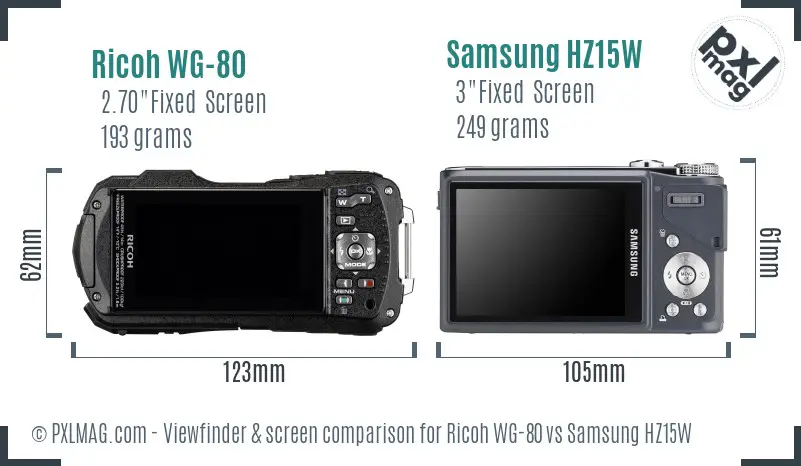 Ricoh WG-80 vs Samsung HZ15W Screen and Viewfinder comparison