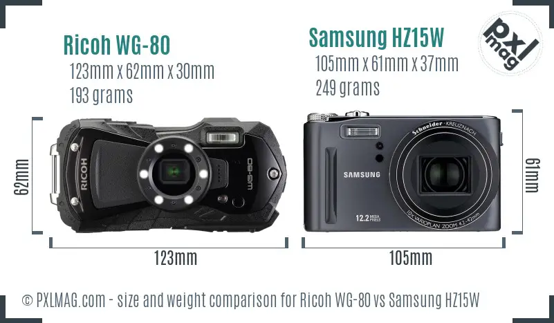 Ricoh WG-80 vs Samsung HZ15W size comparison
