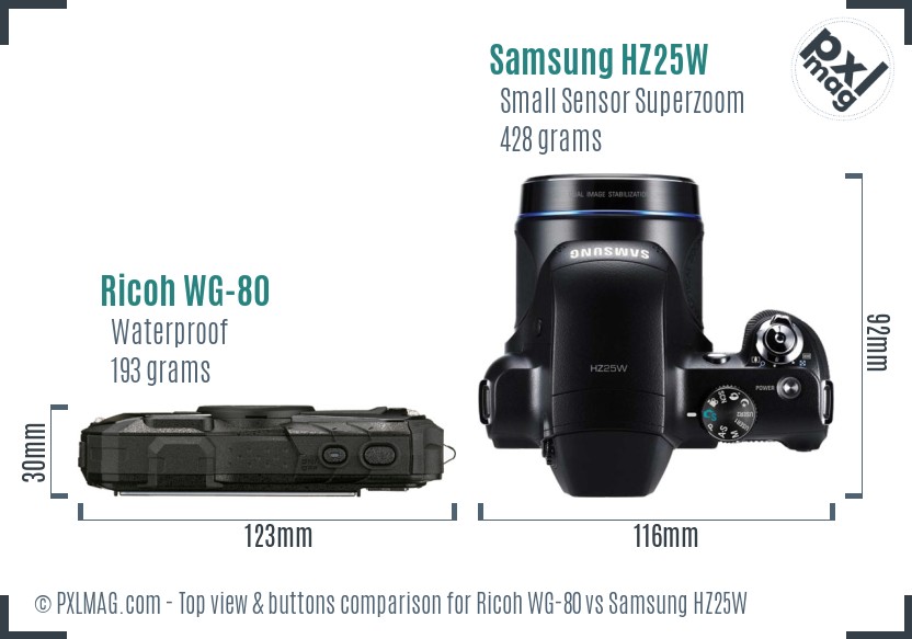 Ricoh WG-80 vs Samsung HZ25W top view buttons comparison