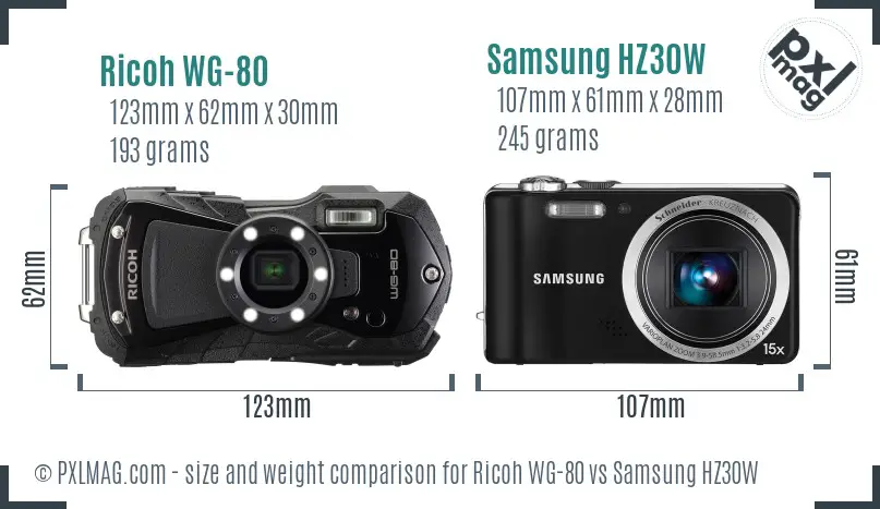 Ricoh WG-80 vs Samsung HZ30W size comparison Ricoh WG-80 vs Samsung HZ30W size comparison