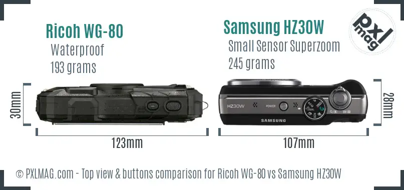 Ricoh WG-80 vs Samsung HZ30W top view buttons comparison Ricoh WG-80 vs Samsung HZ30W top view buttons comparison