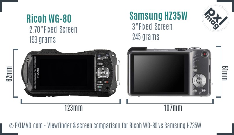 Ricoh WG-80 vs Samsung HZ35W Screen and Viewfinder comparison